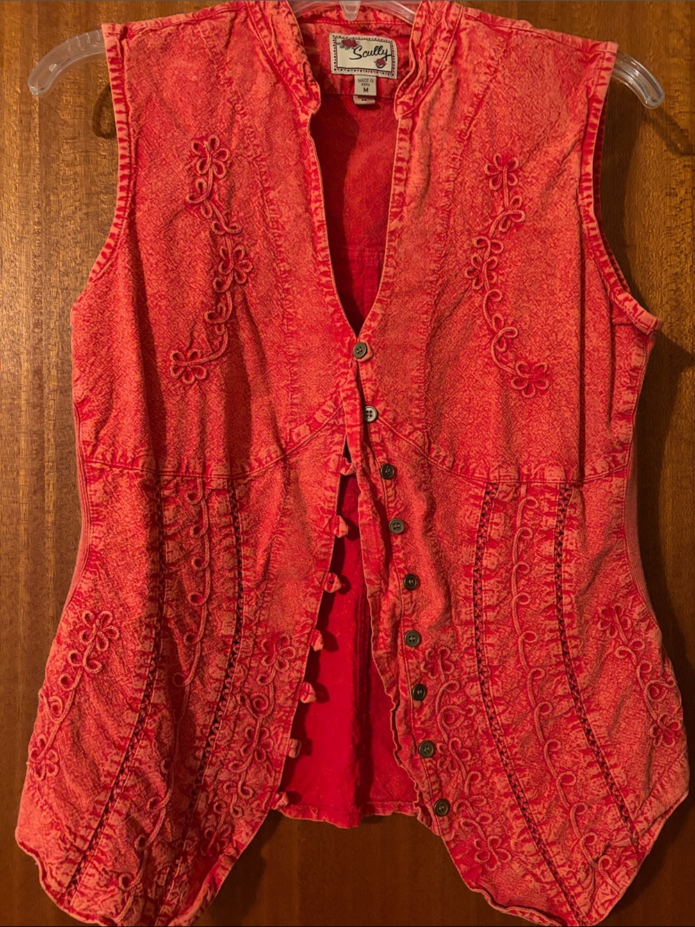 Scully Red Embroidered Button-Front Vest